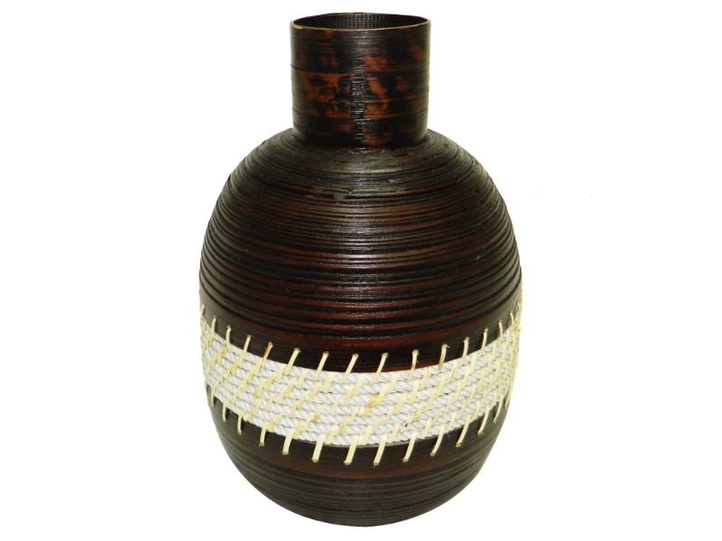 Artisanal Bamboo Decor Vase with Woven Rope Accent - Eco-friendly Tabletop Ornament